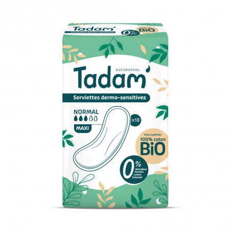 TADAM Serviettes dermo- sensitives normal maxi 18 unités