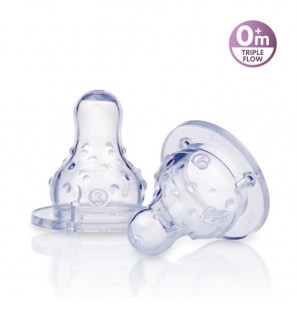 NUBY lot de 2 tétines silicone pour biberons à col standard +0 mois