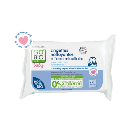 SO'BIO ETIC BABY lingettes nettoyantes à l'eau | 70 u