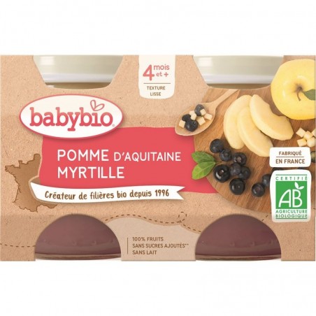 BABYBIO POMME & MYRTILLE Petits pots de fruits | 2 x 130 G