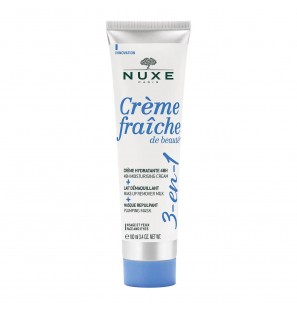 NUXE Crème fraîche de beauté 3-en-1, Crème Hydratante 48h, Lait Démaquillant, Masque Repulpant 100ml