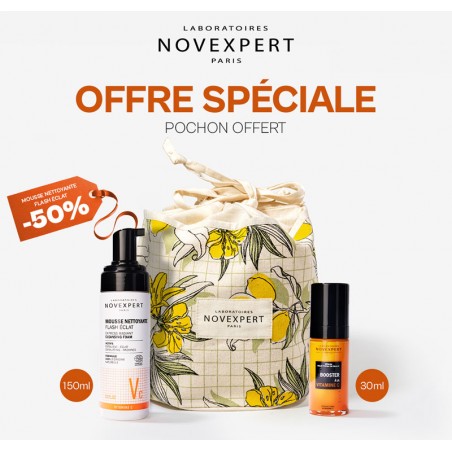 NOVEXPERT Trousse Sérum Booster A La Vitamine C 30 ML + Mousse Nettoyante Flash Eclat 150 ml