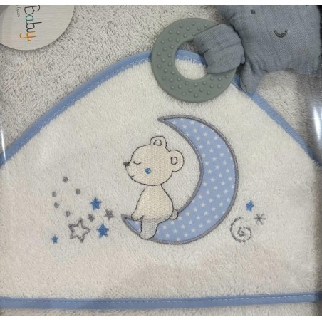 MON BABY Cap de Bain+Doudou mord 100×100 cm Somnis b/bleu