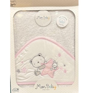 MON BABY Cap De Bain100 X 100cm peluche b/rose