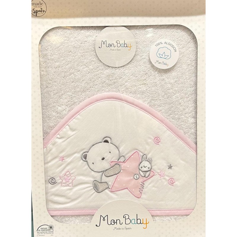 MON BABY Cap De Bain100 X 100cm peluche b/rose