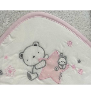 MON BABY Cap De Bain100 X 100cm peluche b/rose