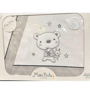 MON BABY Parures 3 pièces (lit 60 x 120) cm osito star b/gris