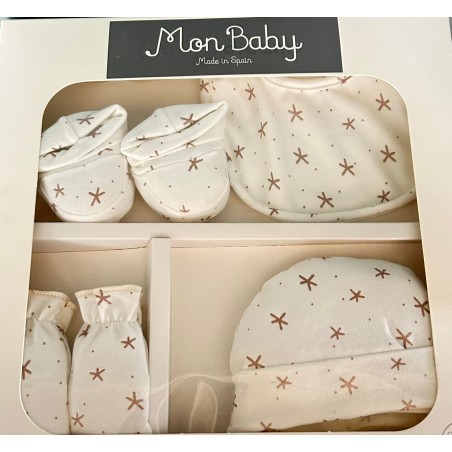 MON BABY Set 4p (Bavoir+Gants+Chaussettes+Bonnet)s.night b/beige