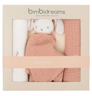 BIMBIDREAMS Pack 2 matelassé Gazes+doudou rose