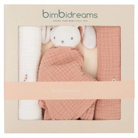 BIMBIDREAMS Pack 2 matelassé Gazes+doudou rose