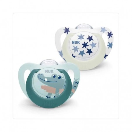 NUK Sucette Silicone Star Day & Night 6-18 mois Crocodile/Etoiles