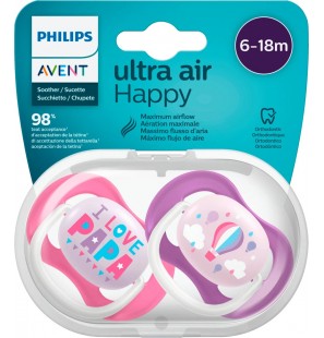 Avent Philips Sucette Ultra Air Happy 6-18 Mois Fille 2 Pièces