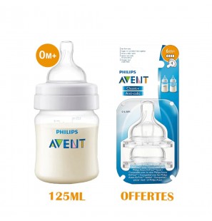 Avent Philips Biberon Anti-colic +0 mois 125 ml+2 TETINES-6M+