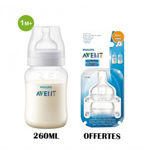 Avent Philips pack Biberon Anti-colic +1 mois 260 ml+ 2tétines 6M