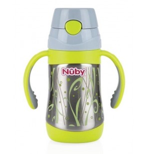 NUBY thermos imprimé pour produit liquide avec ances, anti-fuite paille en silicone 280 ml