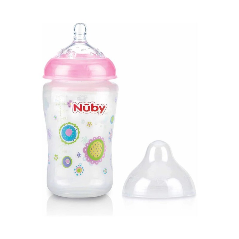 NUBY biberon en polycarbonate imprimé avec tétine SoftFlex 270ml + 0 mois