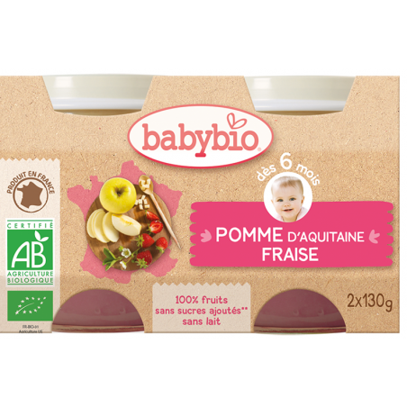 BABYBIO Pomme d’Aquitaine & Fraise 2 | 130G