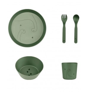 CITRON Set de Vaisselle 5 Pièces 100% Biosourcé - Dino Vert