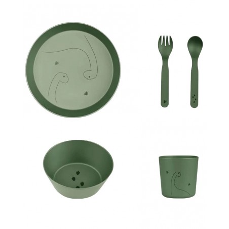 CITRON Set de Vaisselle 5 Pièces 100% Biosourcé - Dino Vert