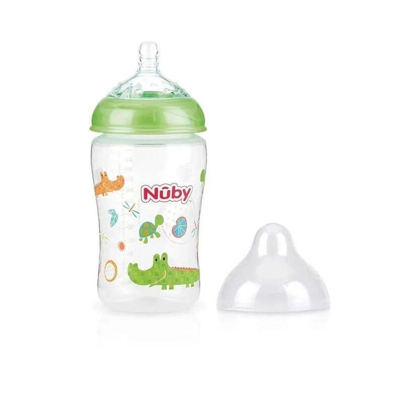 NUBY biberon en polycarbonate imprimé avec  tétine SoftFlex 360ml + 3 mois