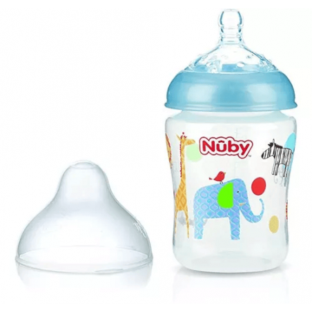 NUBY biberon en polycarbonate imprimé avec  tétine SoftFlex 270ml + 0 mois