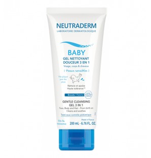 NEUTRADERM BABY GEL NETTOYANT DOUCEUR 3 EN 1 VISAGE CORPS ET CHEVEUX PEAUX SENSIBLES 200ML