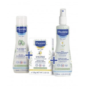 MUSTELA PACK MINI MUSTELA SHAMPOOING DOUX 200ML + CREME DE CHANGE 1 2 3 100ML + SAVON SURGRAS BEBE ENFANT PEAU SECHE 100G