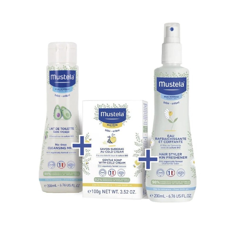 MUSTELA PACK MINI MUSTELA SHAMPOOING DOUX 200ML + CREME DE CHANGE 1 2 3 100ML + SAVON SURGRAS BEBE ENFANT PEAU SECHE 100G