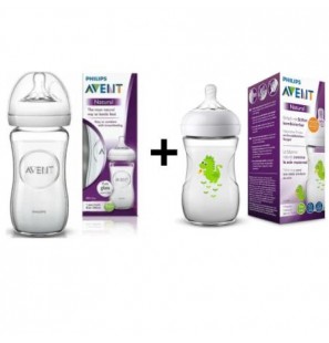 AVENT PACK BIBERON NATURAL EN VERRE 1MOIS 240ML + AVENT BIBERON DECORE 1MOIS 260ML