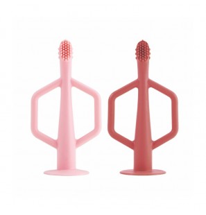 TINY TWINKLE Brosse à dents d'entraînement en silicone 2 pièces - Rose / Bourgogne