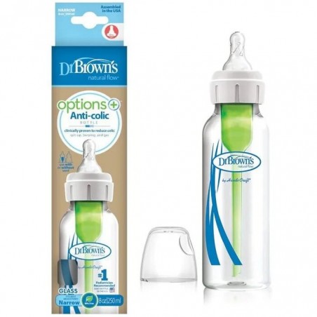 DR BROWN Biberon en verre  Natural Flow Anti-Colic  250 ml, 0 mois et plus