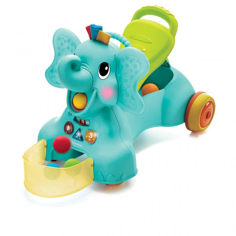 INFANTINO porteur 3EN1 éléphant ramasseur de balles 6M+