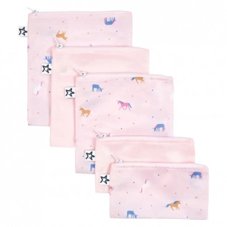 TINY TWINKLE 5 Sacs collation réutilisables - Rose/licornes